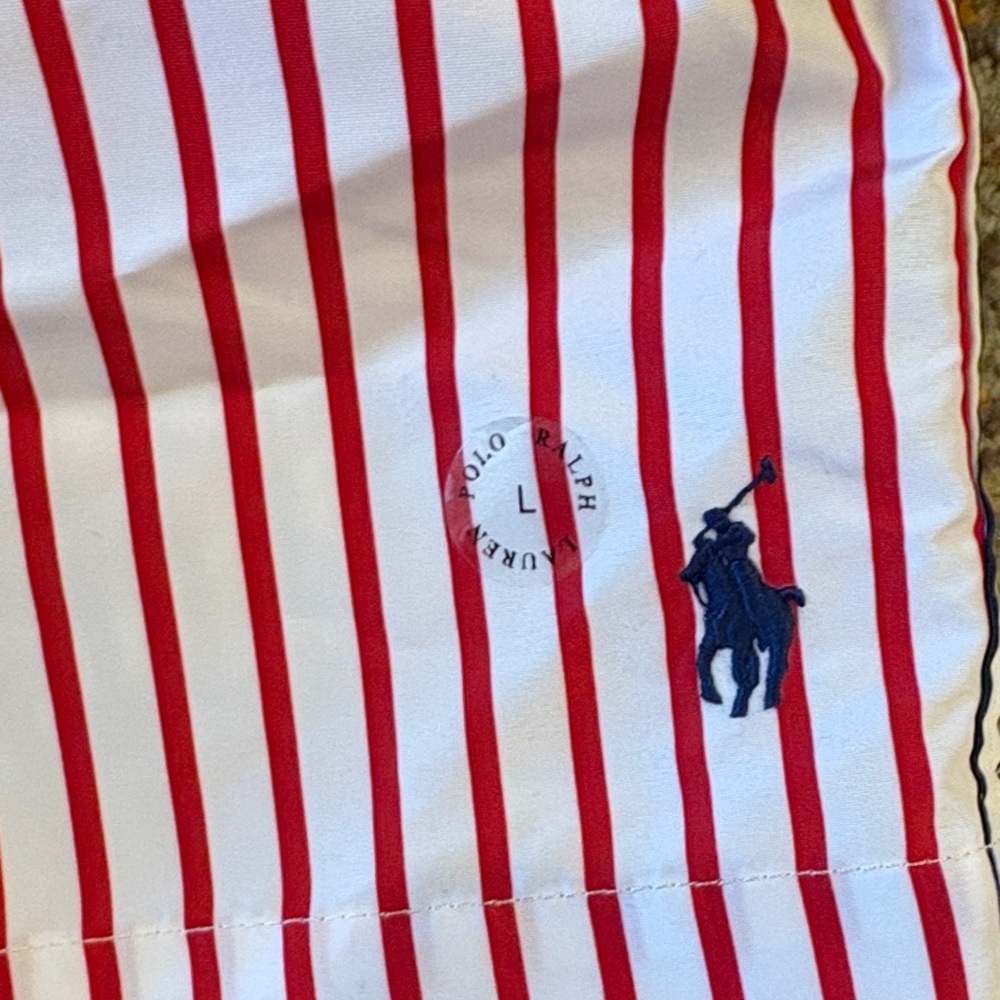 Polo Ralph Lauren Red and Black Striped Swim Trunks - Picture 4 of 6